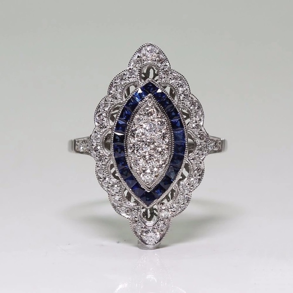 Sterling Silver Simulated Diamond Blue Stone Ring - Picture 1 of 8
